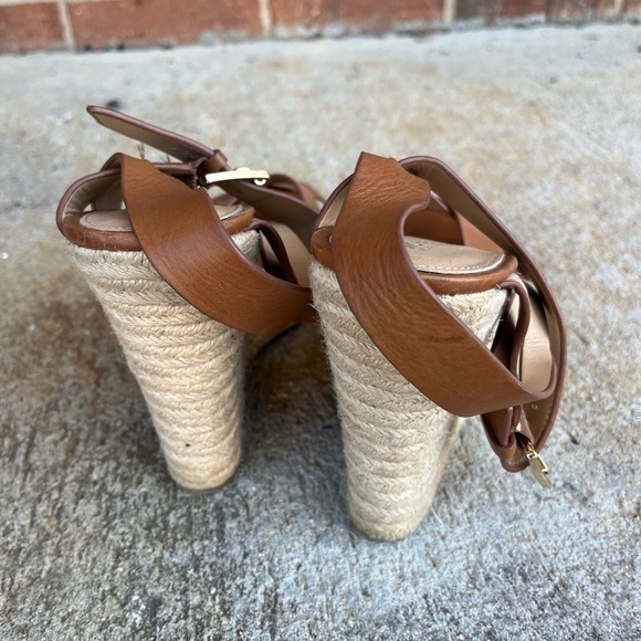 MICHAEL Michael Kors Women’s Brown Leather Open Toe Espadrille Wedge Heels - Picture 9 of 14